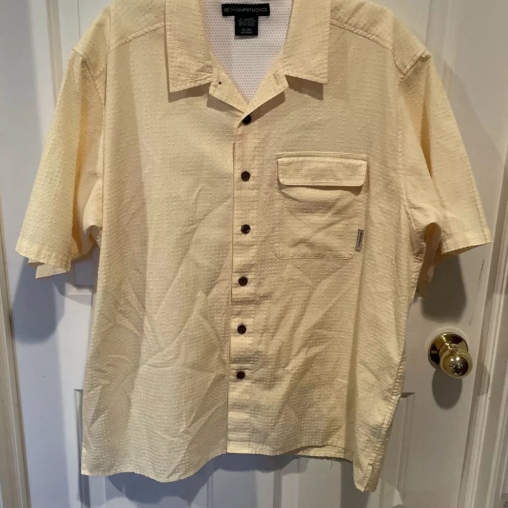 Exofficio Mens Sz XLT SS Mesh Lined Textured Button Down Collared Shirt